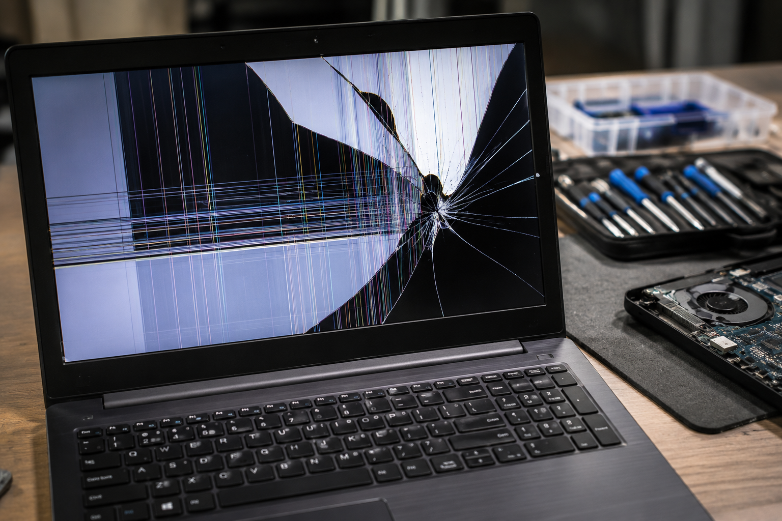 PC-Reparatur-Werkstatt mit Techniker